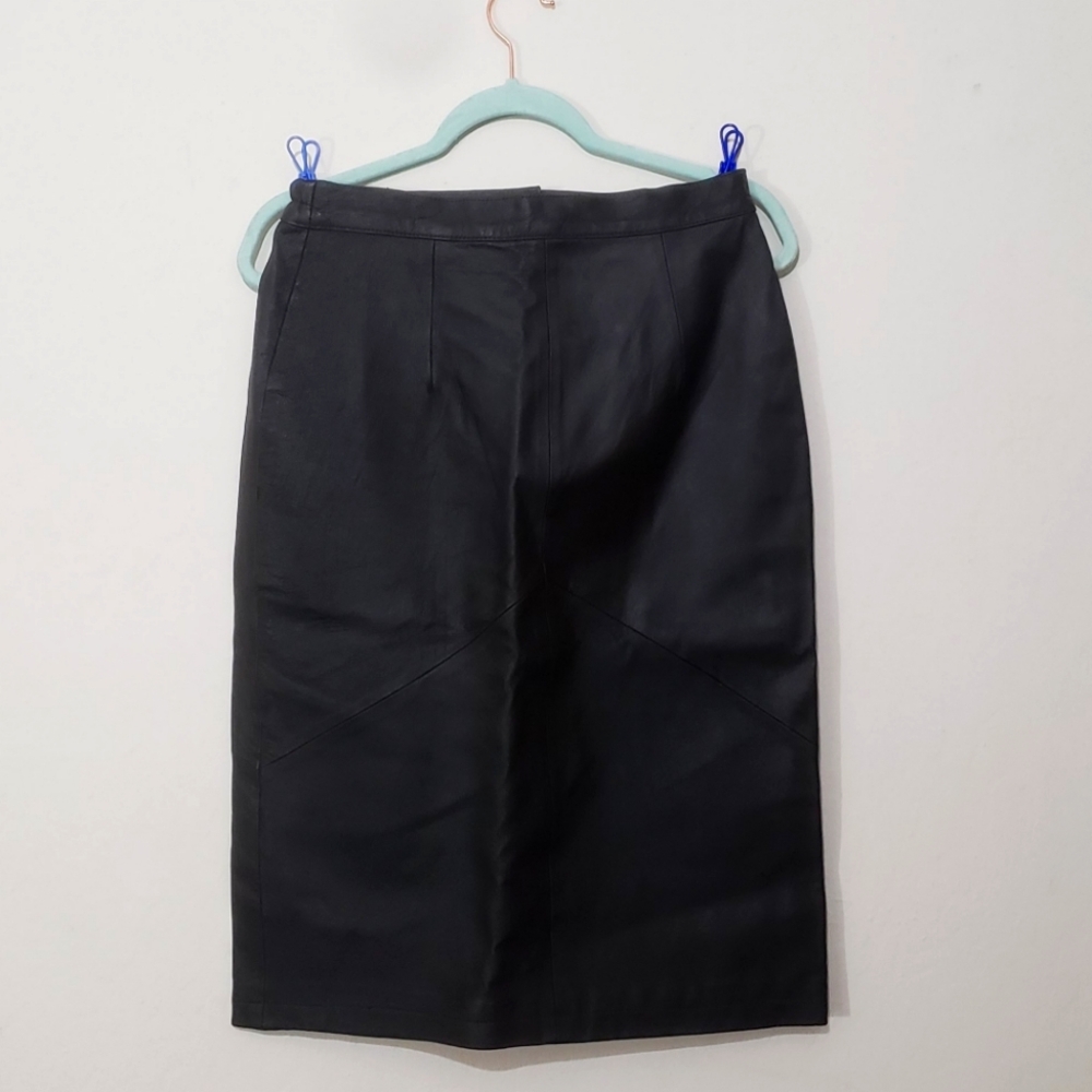 Vintage 80s 90s Black Leather Skirt size 12
